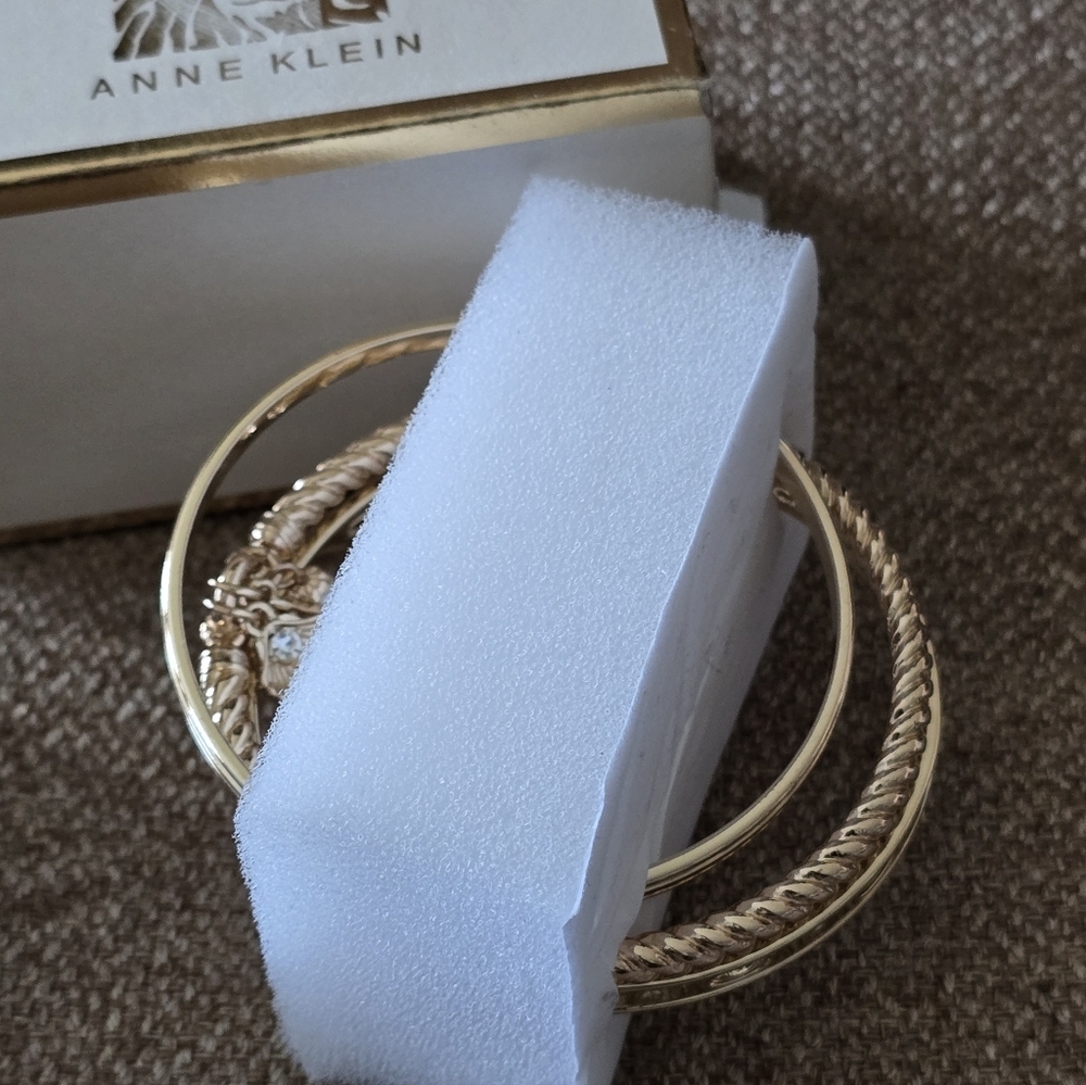 Anne Klein Gold-Tone Textured Bracelet Set 2tone New 3pieces - Picture 6 of 8